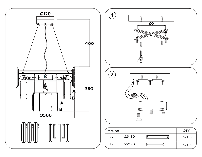 TR5297/7 DCH/GD черный хром/золото E14/7 max 40W D500*780